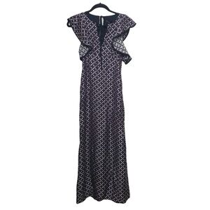 AlexaChung Purple Ruffled Floral Jacquard Maxi Dress NWT Size 2 - 4